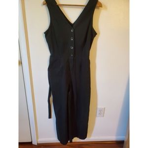 Black denim-material jumpsuit